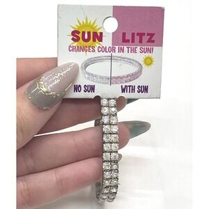 Sun Litz Color Changing Rhinestone Tennis Bracelet UV Reactive Silver Tone Y2K